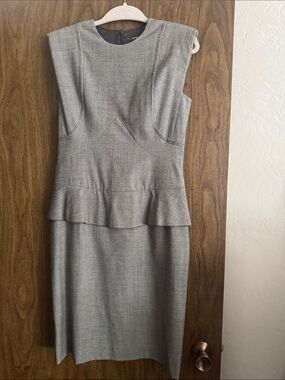 Structured Gray Peplum Midi Dress